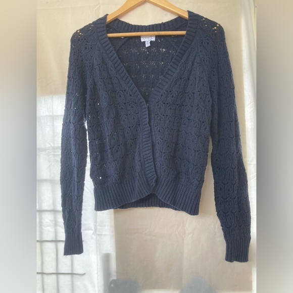 Women's Navy Blue Woven Cardigan Sweater - Picture 1 of 4